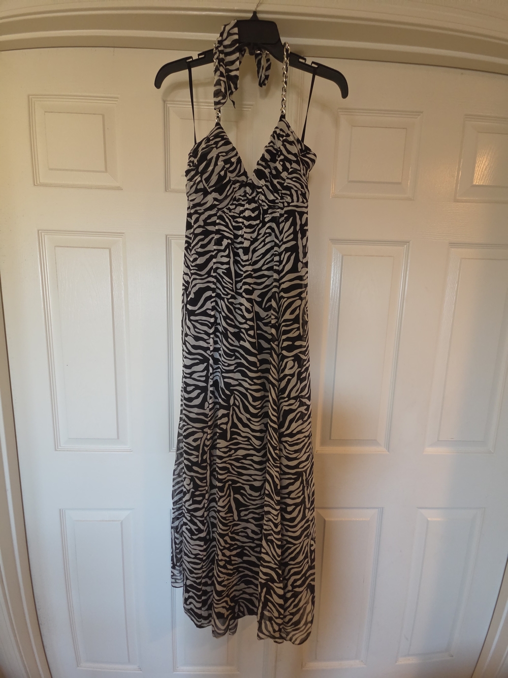 Black and White Zebra Halter Maxi Dress